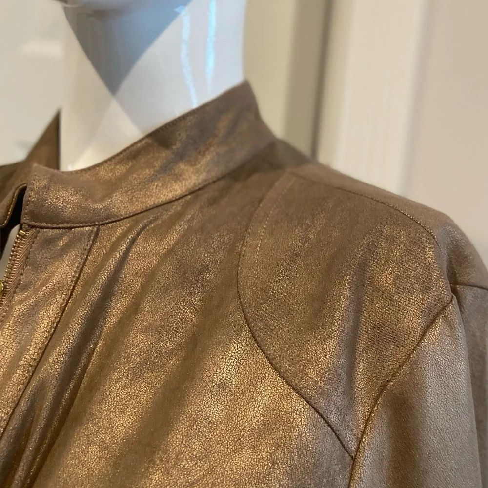Additions By Chico’s~Shimmery~Bronze~Faux Suede~Zipper Close~Jacket~Size 3 (XL)